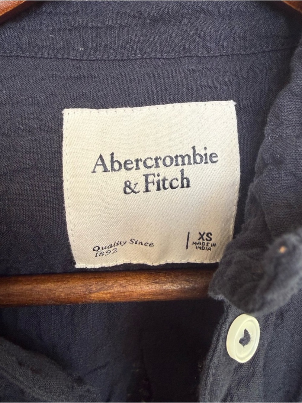 Abercrombie & Fitch Navy Crinkled Short-Sleeve Shirt Dress - Picture 6 of 6